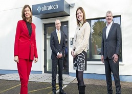 Denise Sidhu, Kernel Capital; Leo Clancy, Enterprise Ireland; Dr Tara Dalton, Altratech; and Cyril Maguire, Infinity Capital standing in front of Altratech building. 